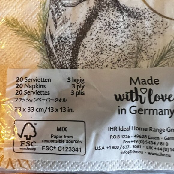 IHR Christmas Paper Napkins Set Of 20 3-Ply Polar Bear & Deer Designs - Picture 3 of 7